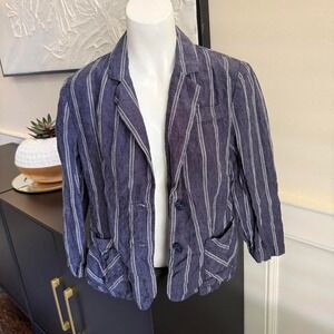 Gorgeous Blue striped‎ linen blazer with 3/4 sleeves